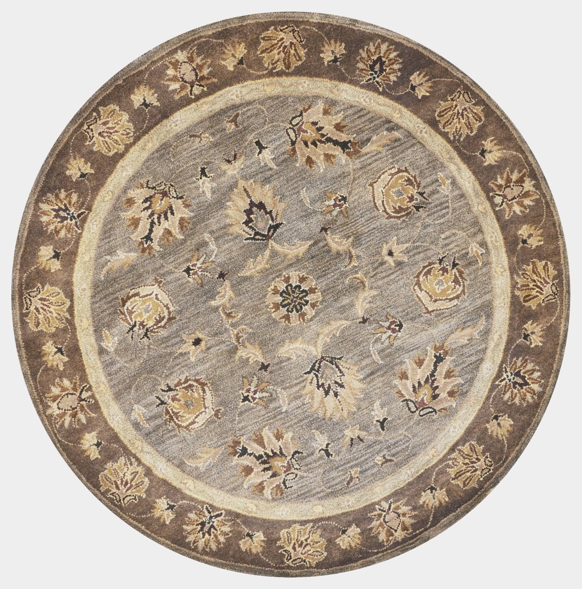 352887 5 ft. 6 in. Round Wool Grey & Mocha Area Rug