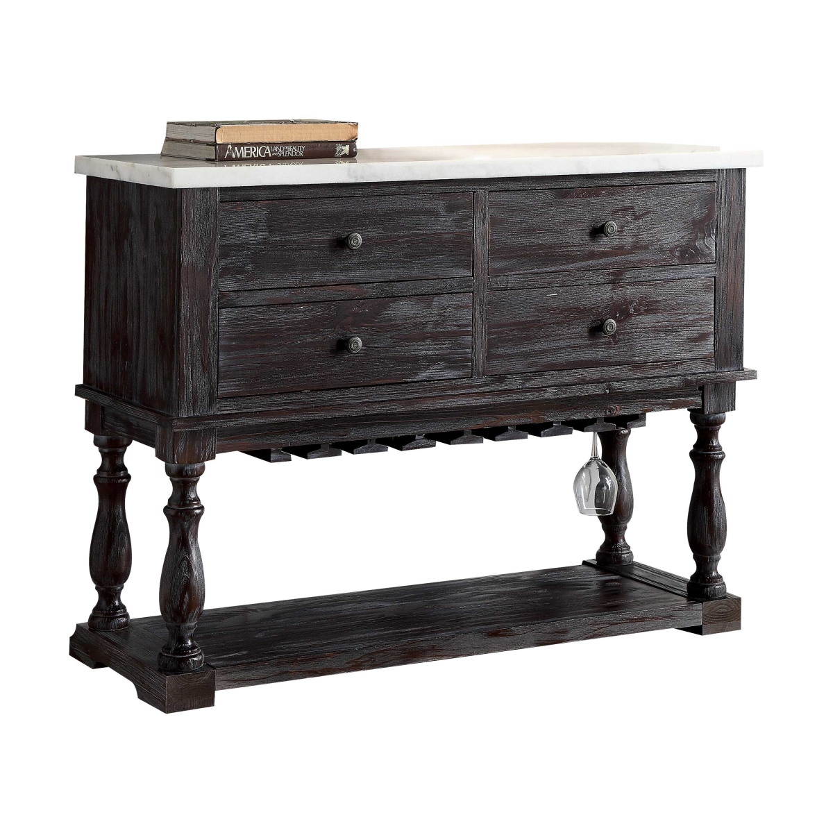 347312 18 x 48 x 36 in. White Marble Weathered Espresso Wood Server