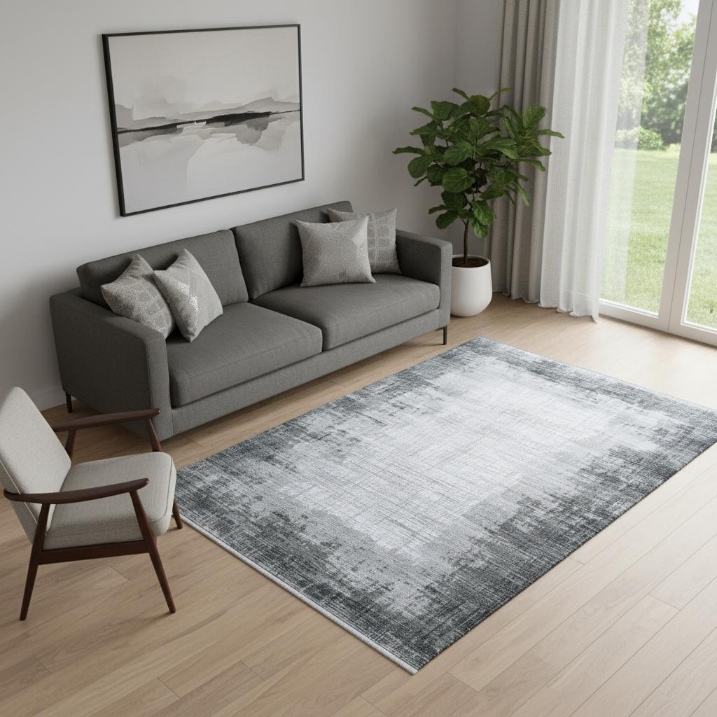 722515 5 x 8 ft. Gray & White Abstract Distressed Rectangle Area Rug with Fringe