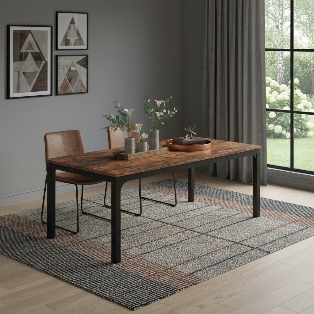 635735 46 in. Brown & Black Wood & Iron Dining Table