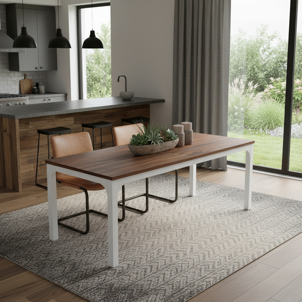 635742 46 in. Brown & White Wood & Iron Dining Table