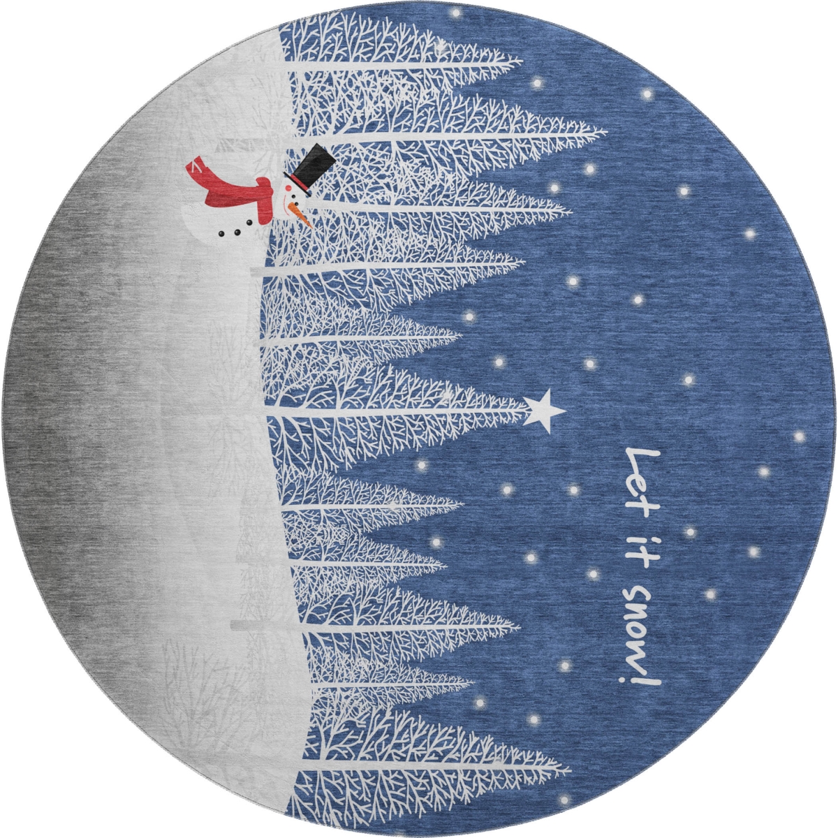 646472 8 ft. Blue & White Snowman Washable Round Rug with UV Protection