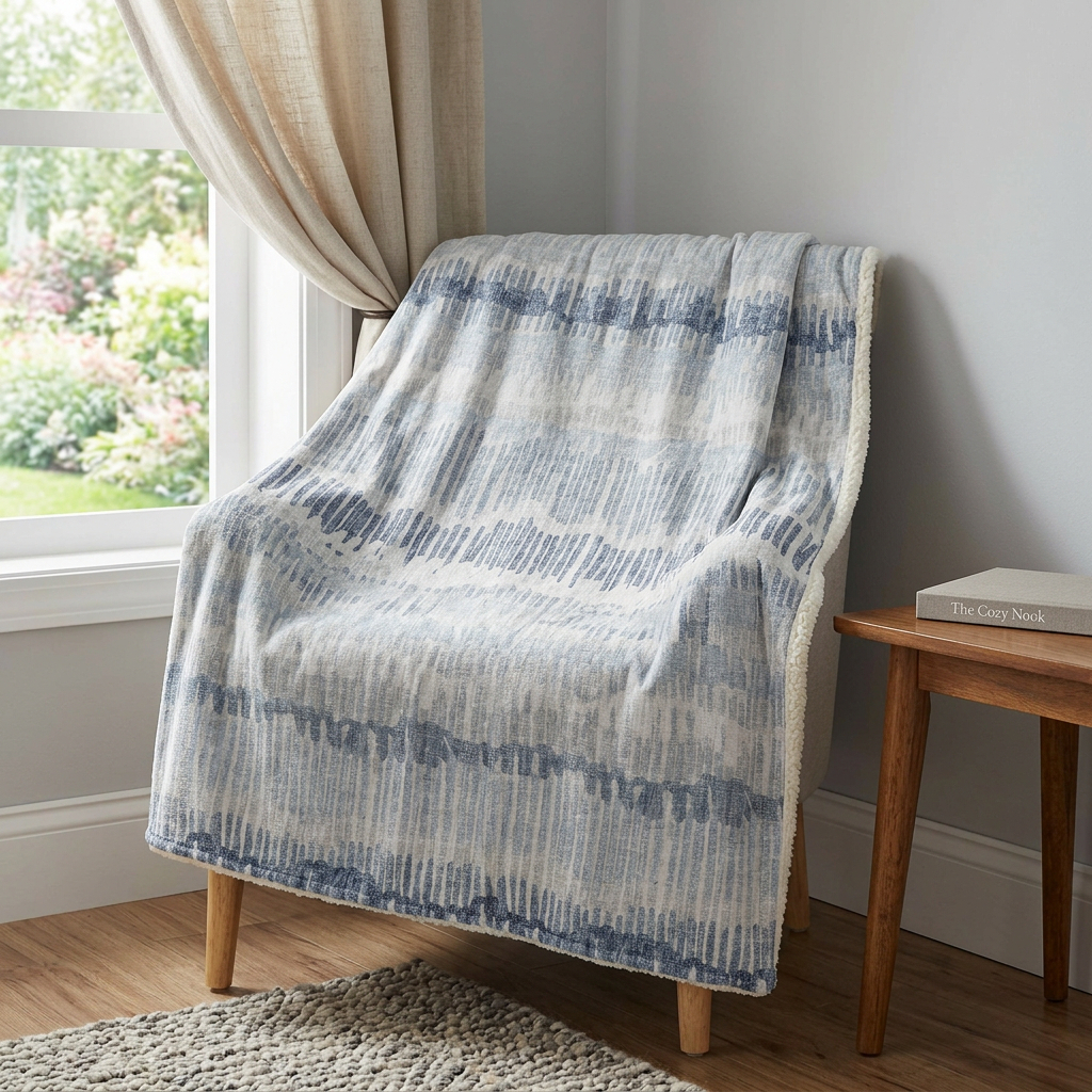 699030 50 x 70 in. Blue & Beige Abstract Polyester Woven Plush Throw Blanket