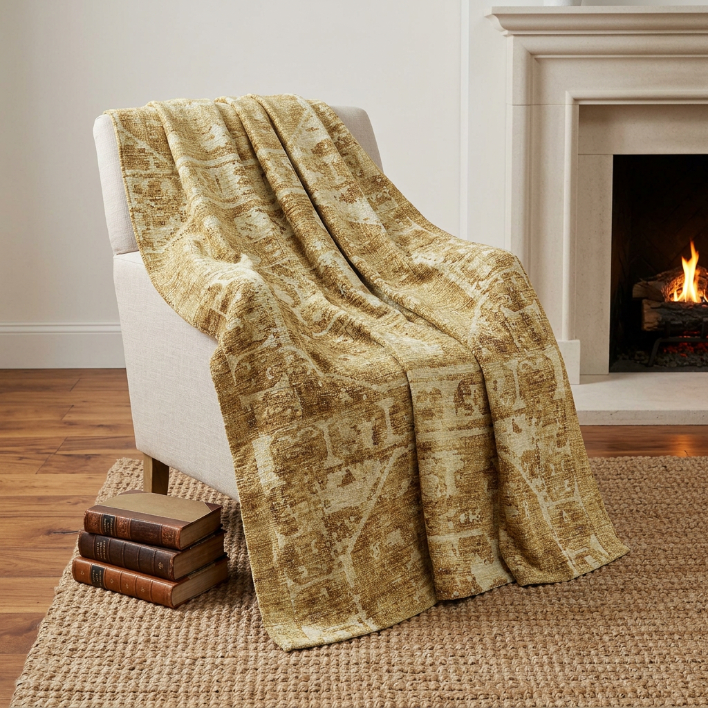 712281 50 x 70 in. Beige & Tan Damask Polyester Woven Plush Throw Blanket