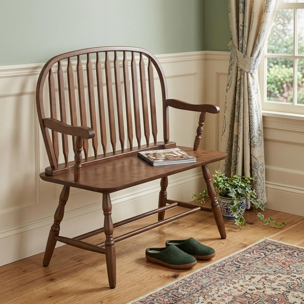 733253 44 in. Dark Brown Wood Windsor Spindle Back Bench