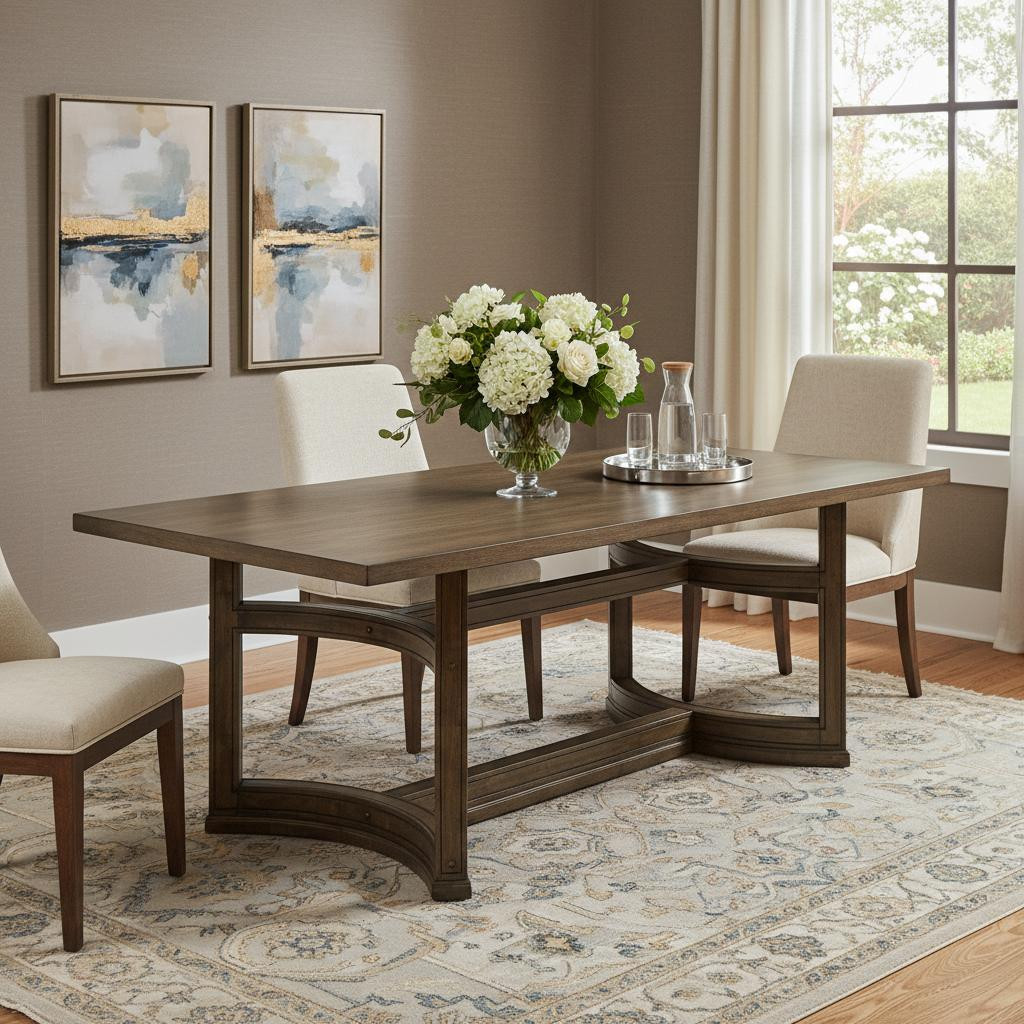 631288 88 in. Oak Wood Trestle Base Dining Table