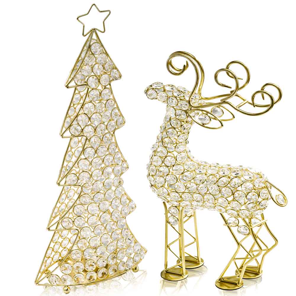 Picture of HomeRoots 354786 3.5 x 8 x 16 in. Corteza Cristal Gold Christmas Tree