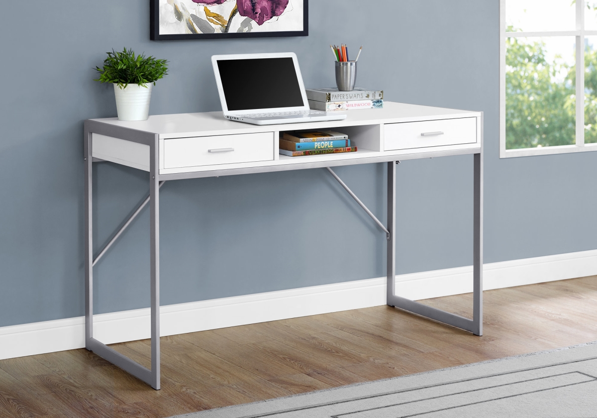 333486 32.75 in. MDF & Silver Metal Computer Desk