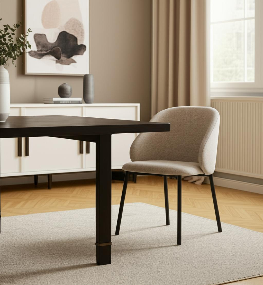 605667 Cream & Black Upholstered Fabric & Metal Dining Side Chair