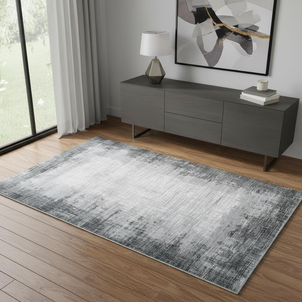 722514 4 x 6 ft. Gray & White Abstract Distressed Rectangle Area Rug with Fringe
