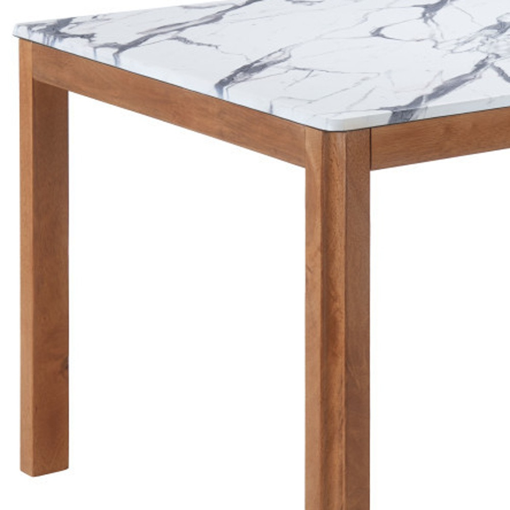 623357 63 in. White & Natural Faux Marble & Solid Wood Dining Table