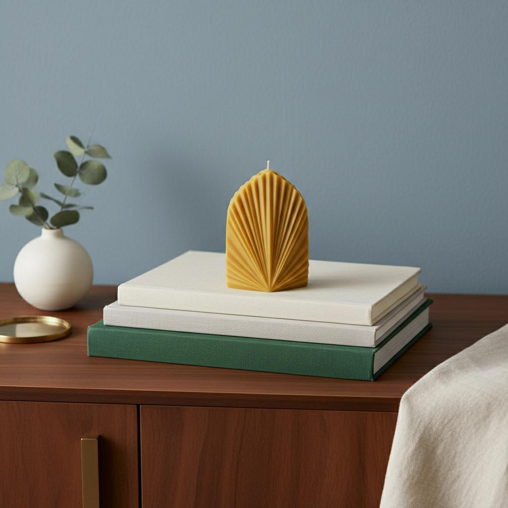 723233 6 in. Gold High Tide Scented Dimensional Palm Leaf Candle