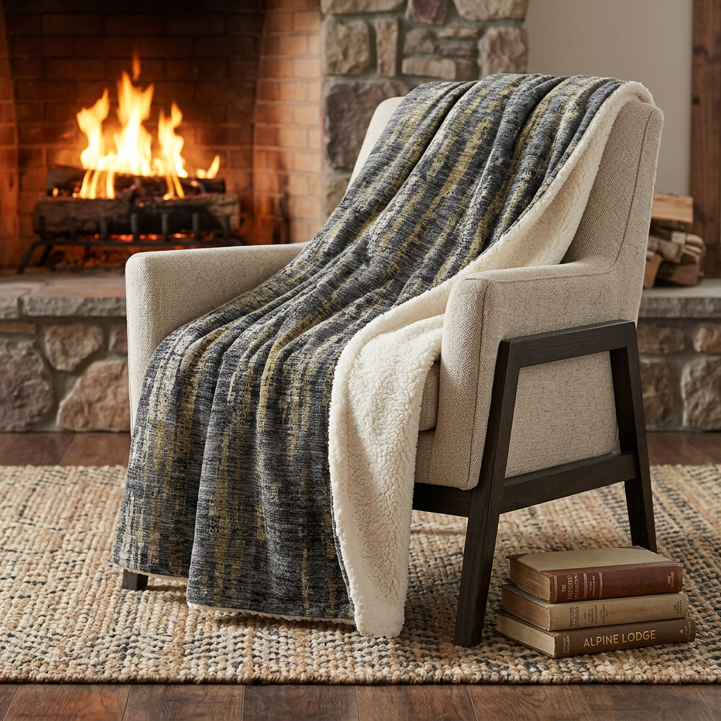 699040 50 x 70 in. Granite Gray & Gold Abstract Polyester Woven Plush Throw Blanket