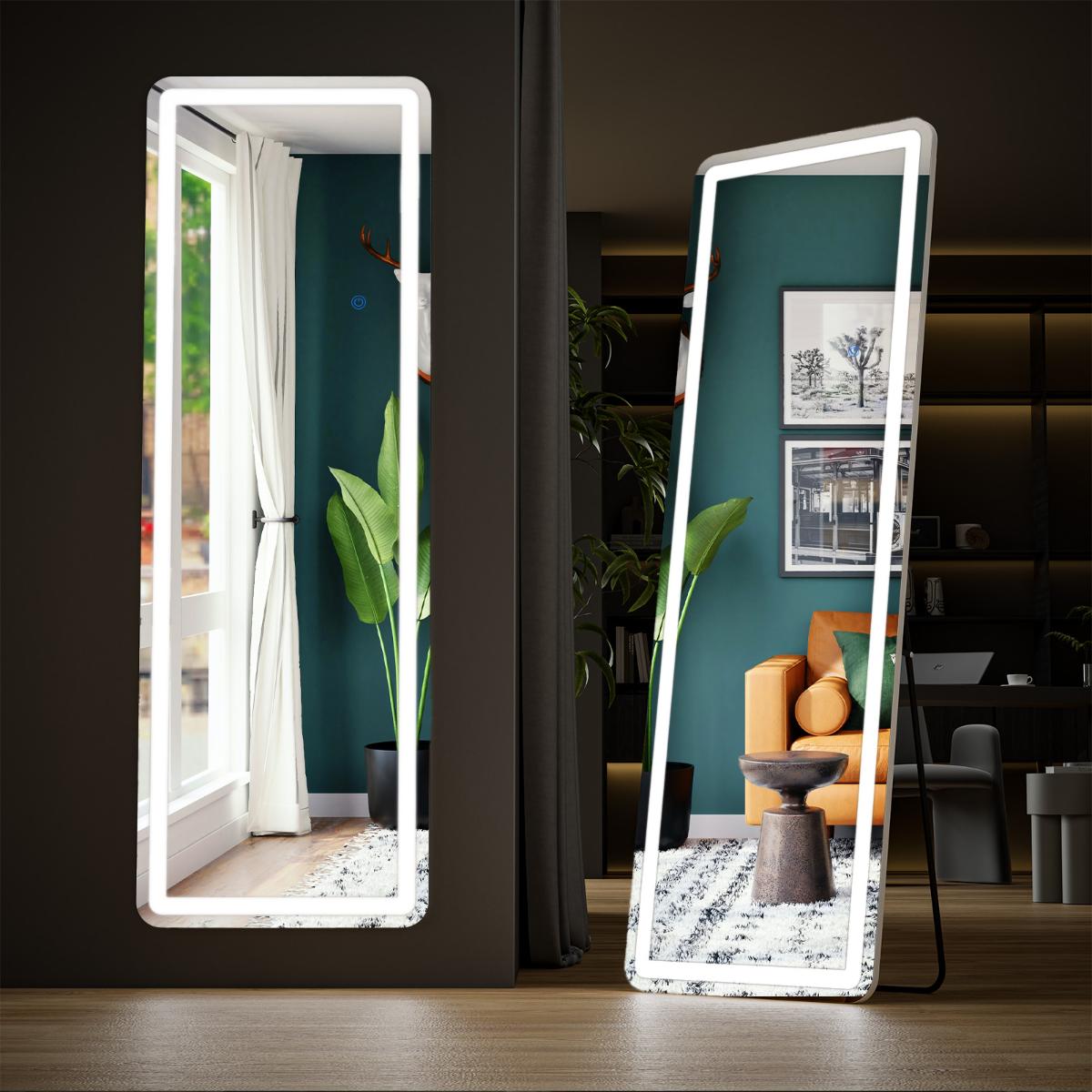 723859 64 in. Lighted Wall Mount Leaning or Freestanding Frameless Full Length Mirror