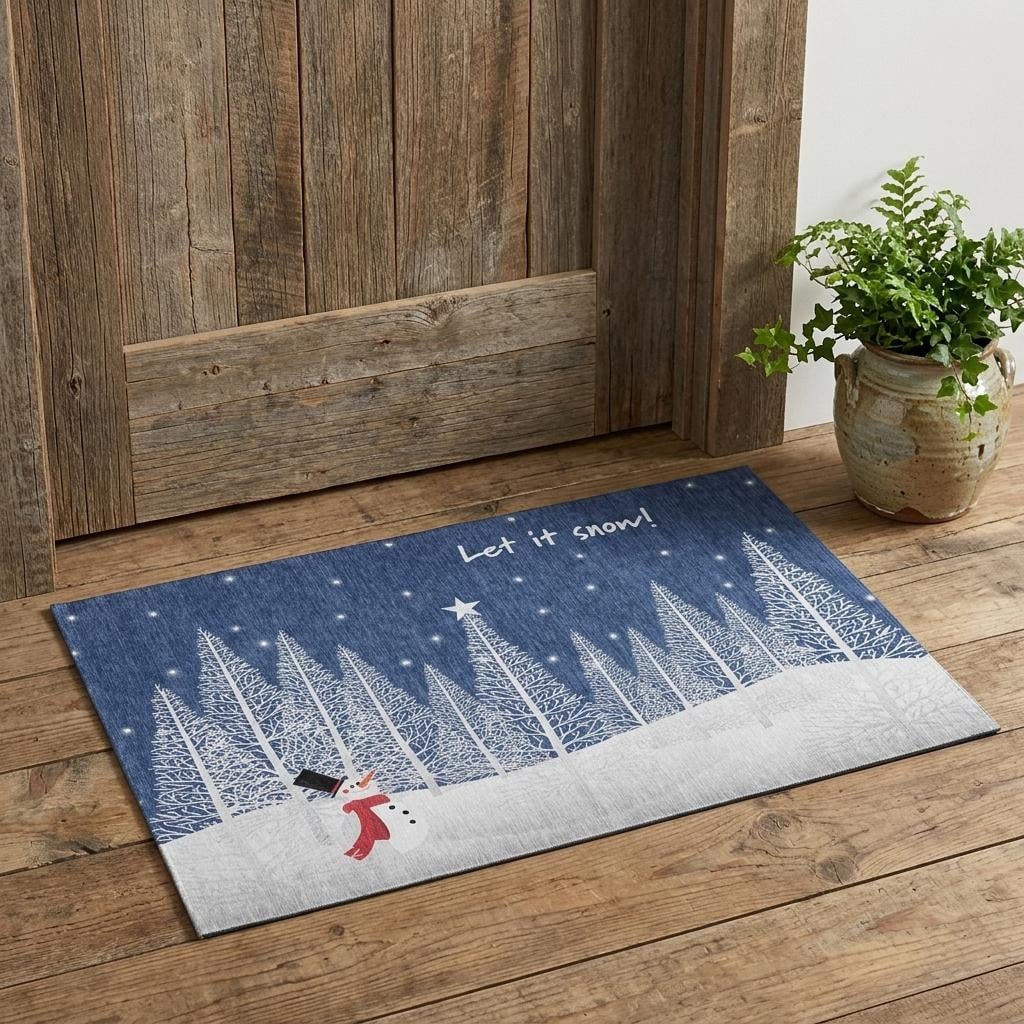 646470 3 x 5 ft. Blue & White Winter Snowman Washable Rectangle Area Rug with UV Protection