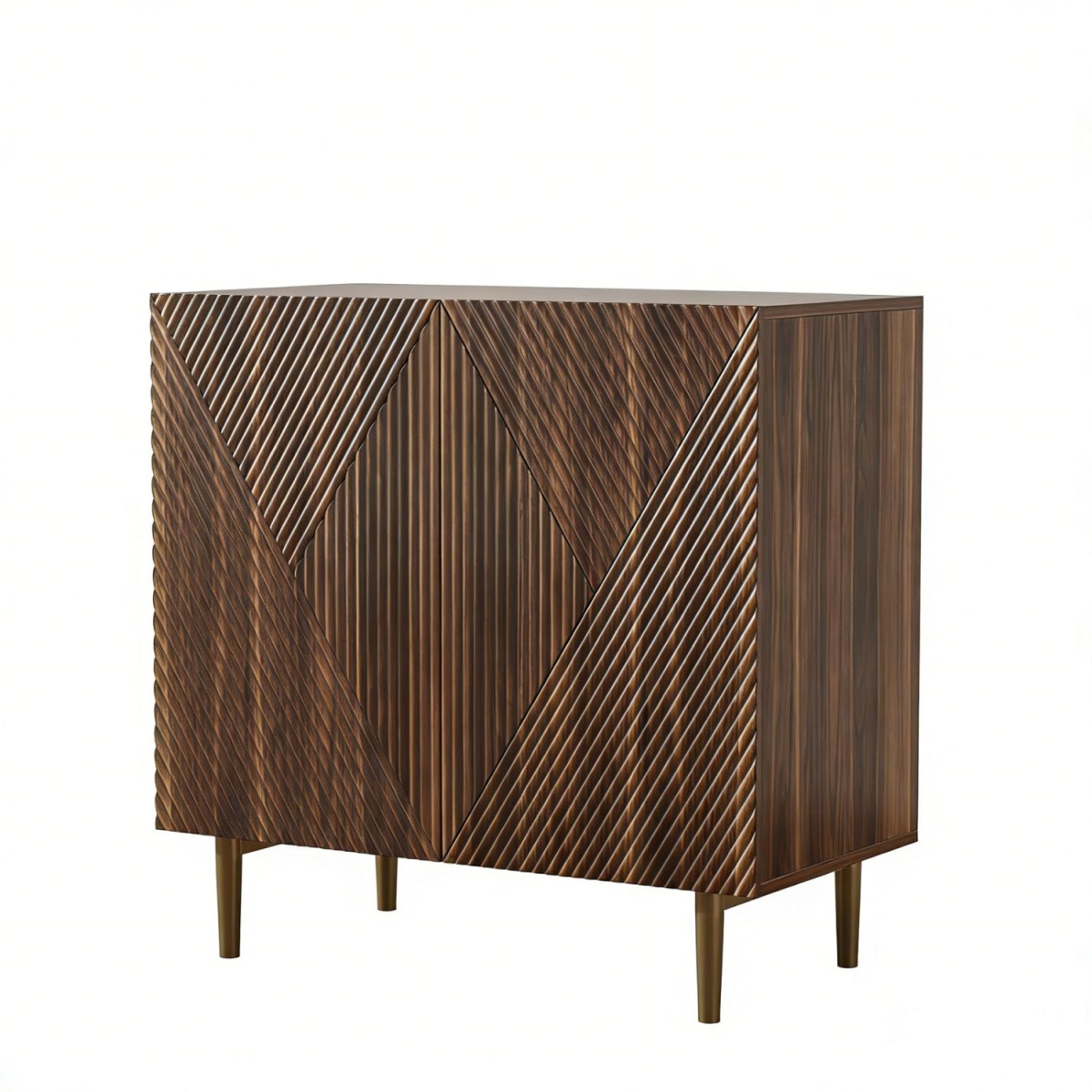 712233 32 in. Brown Wood Carved Geometric Sideboard with Two Doors