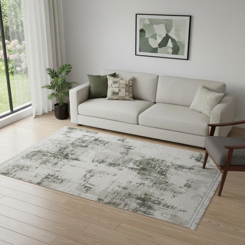 722518 5 x 8 ft. Gray & Green Abstract Distressed Rectangle Area Rug with Fringe