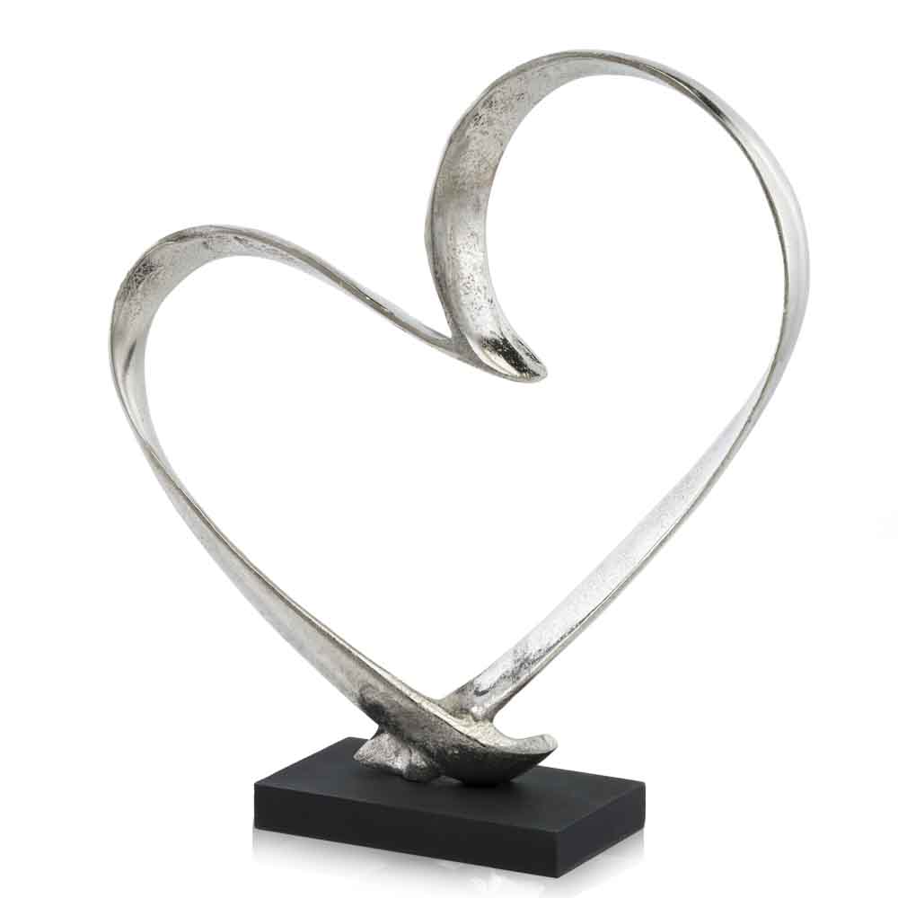 4 x 14 x 15.5 in. Raw Silver & Black Corazon Heart Sculpture on Base