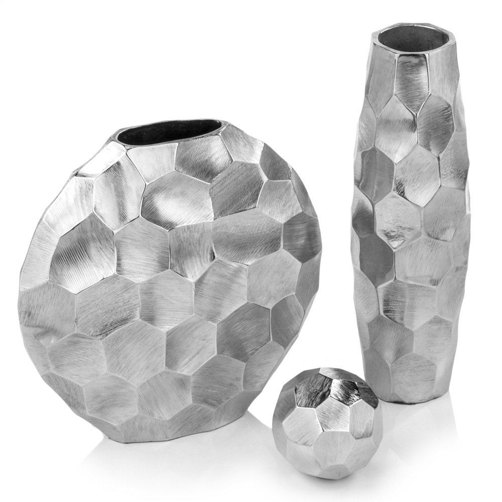 2 x 12 x 12 in. Rough Silver Facetado Round Vase
