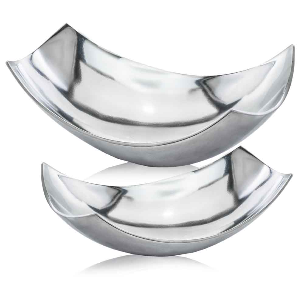 9.75 x 17.25 x 5.5 in. Buffed Cucha Large Scoop Bowl, Silver