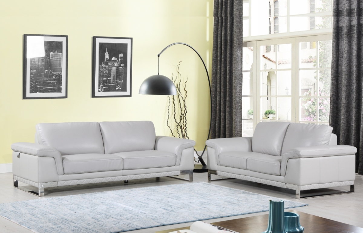 73 x 39 x 32 in. Modern Light Gray Leather Sofa & Loveseat