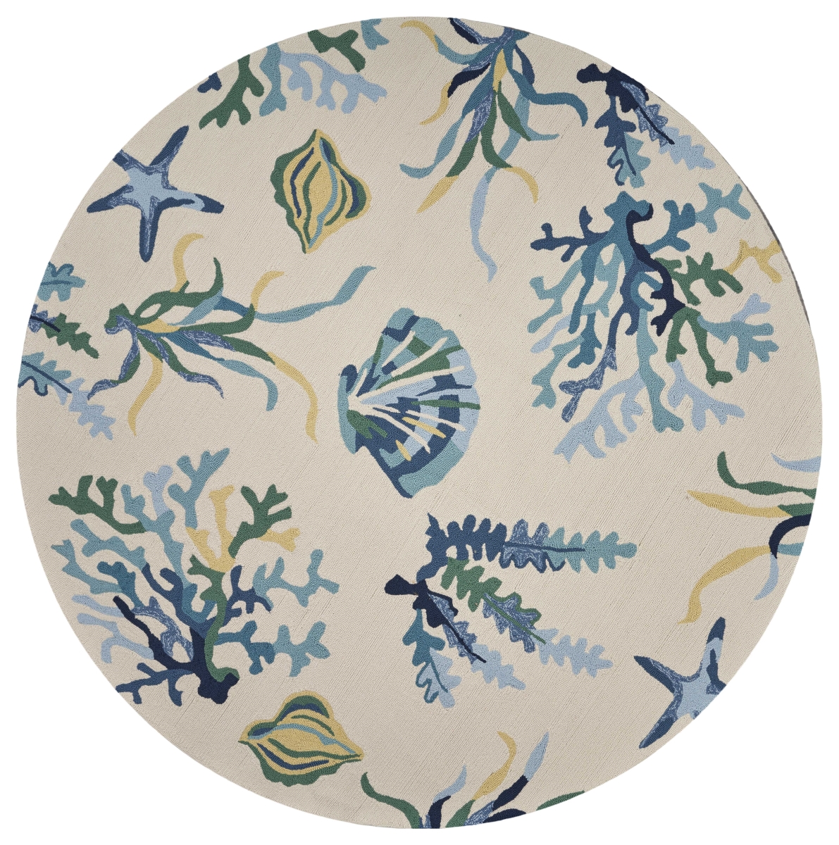 7 ft. 6 in. Round UV-Treated Polypropylene Ivory & Blue Area Rug