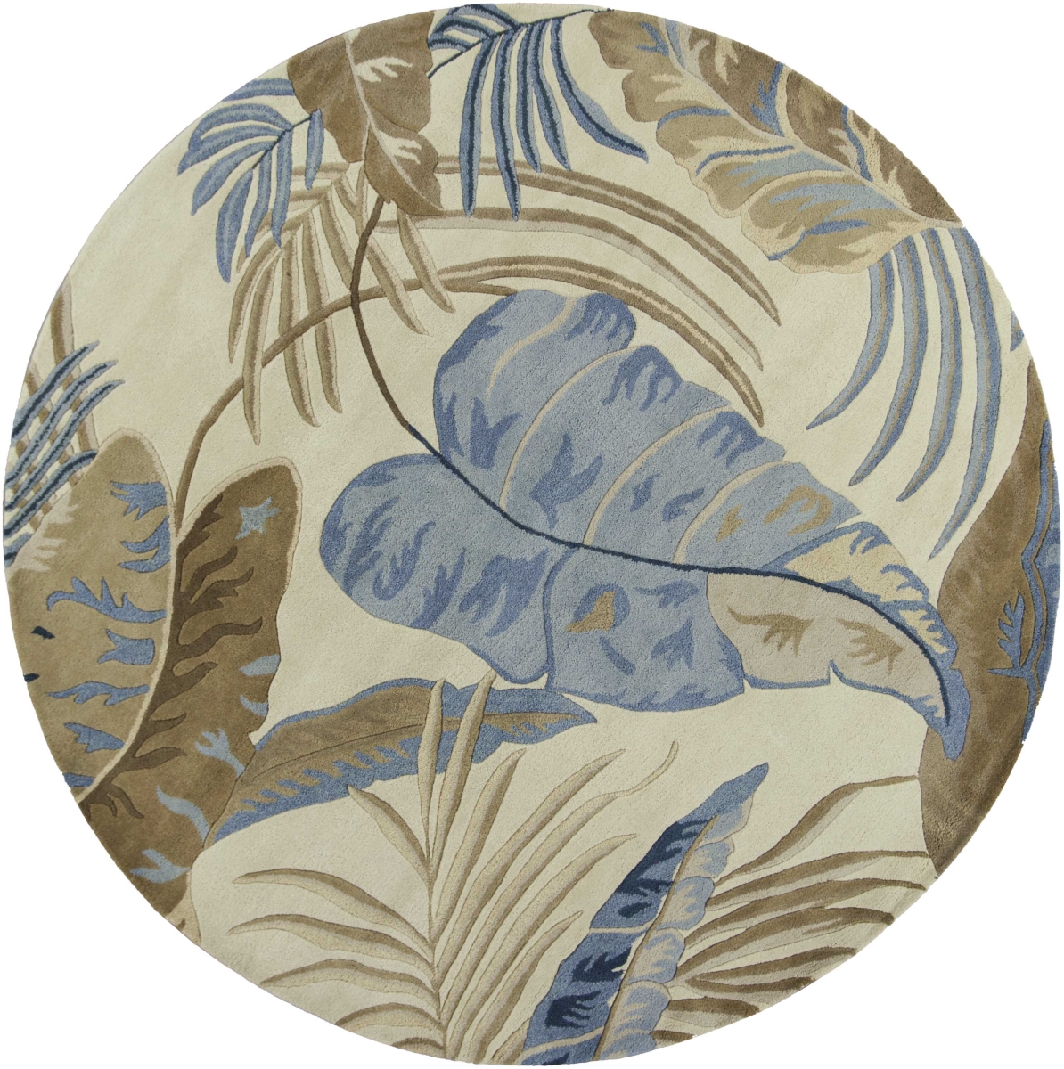 350155 7 ft. 6 in. Round Wool Ivory & Blue Area Rug