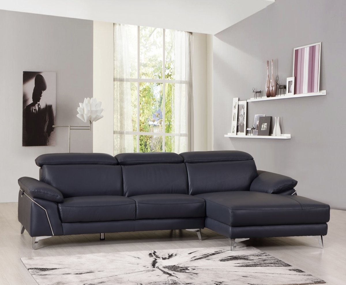 181 x 41 x 39 in. Modern Blue Leather Sectional Sofa