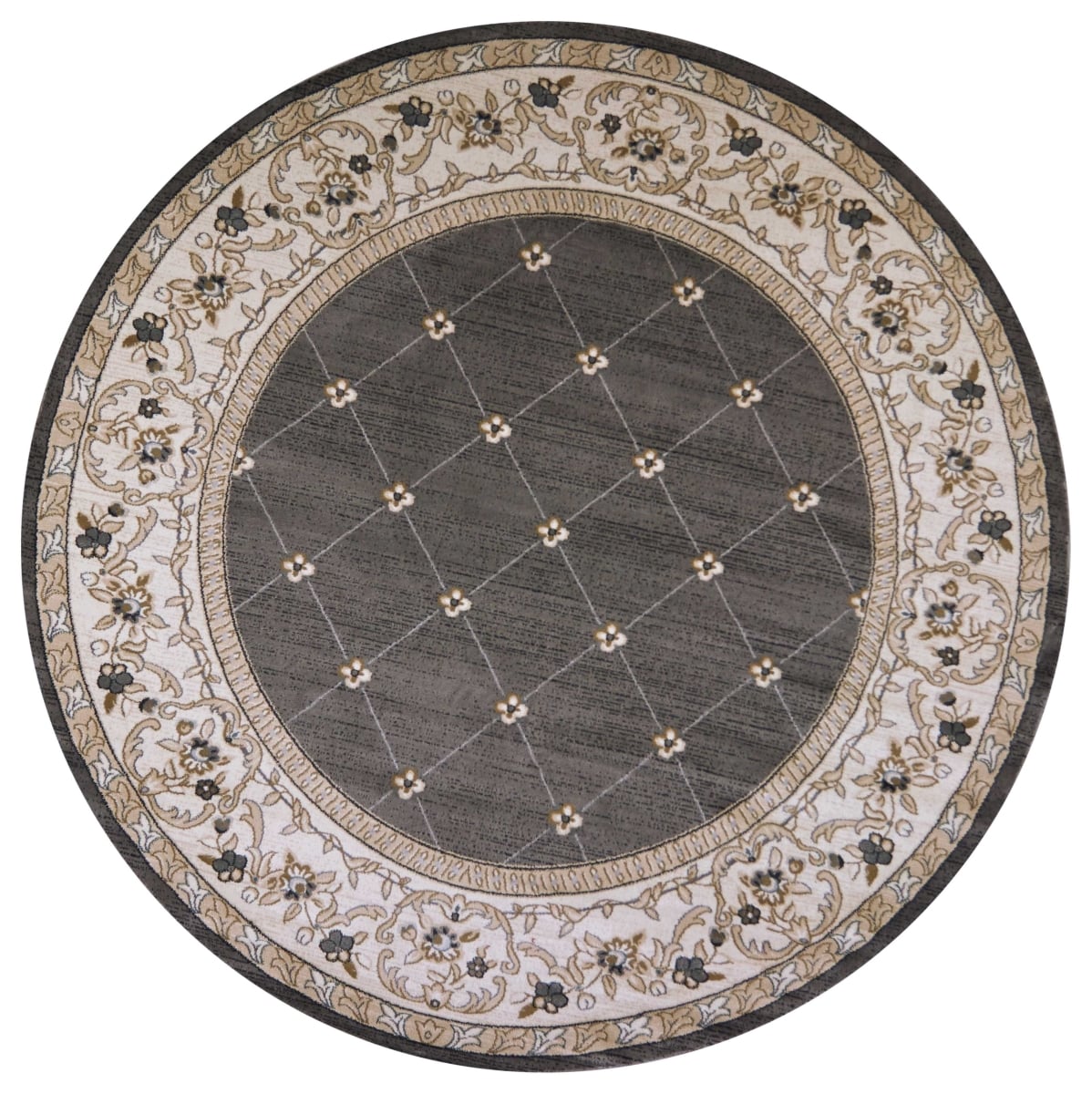 352692 7 ft. 10 in. Round Polypropylene Grey & Ivory Area Rug
