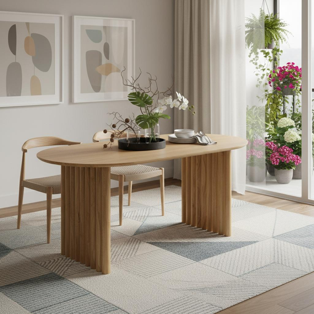 712228 67 in. Natural Solid Wood Double Pedestal Base Oval Dining Table