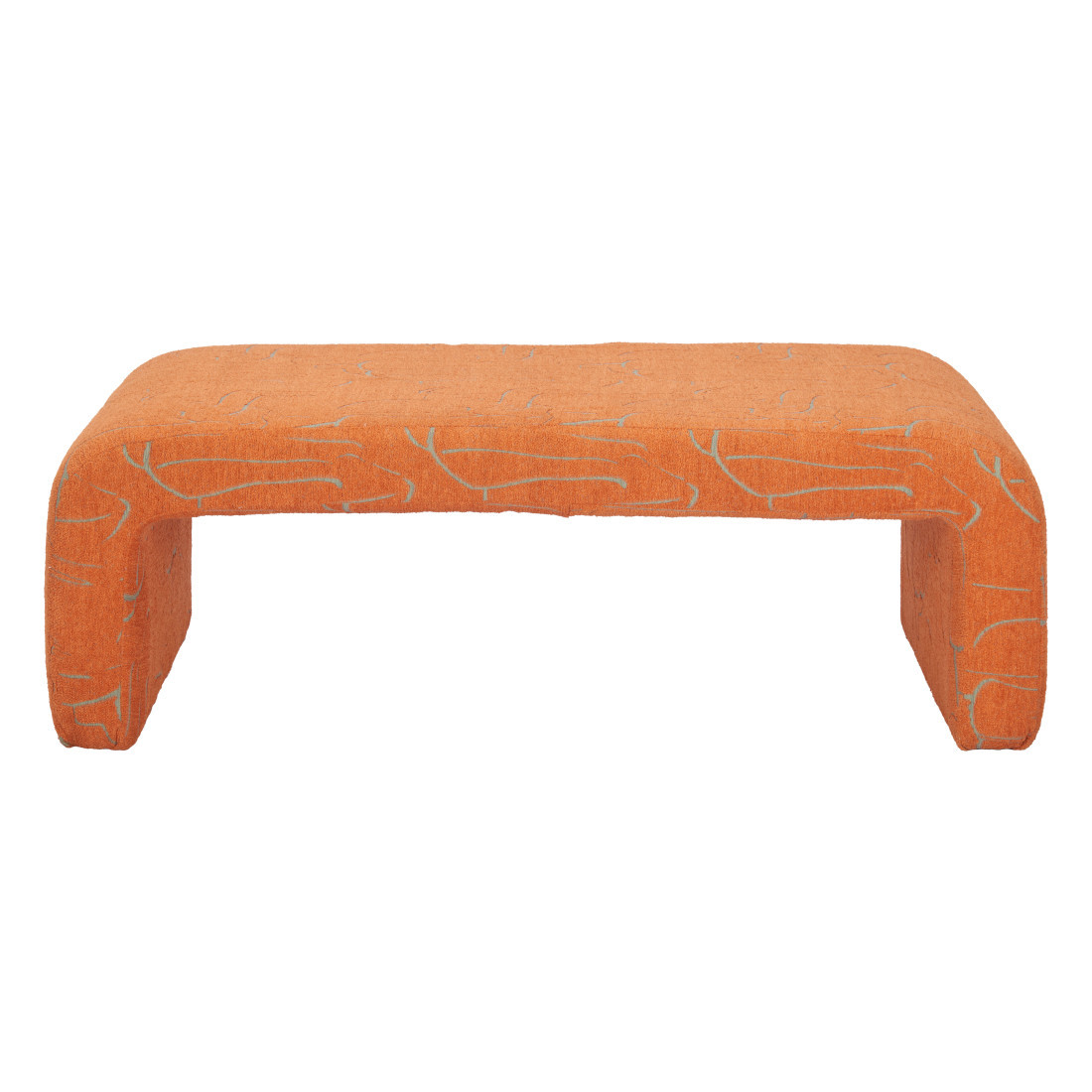 668863 50 in. Orange Fabric Abstract Curvy Upholstered Bench