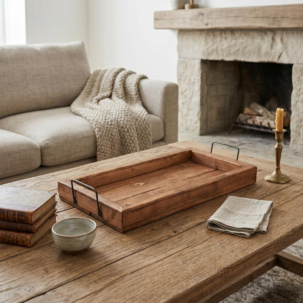 724226 21 in. Natural Solid Wood Handmade Serving Tray with Handles