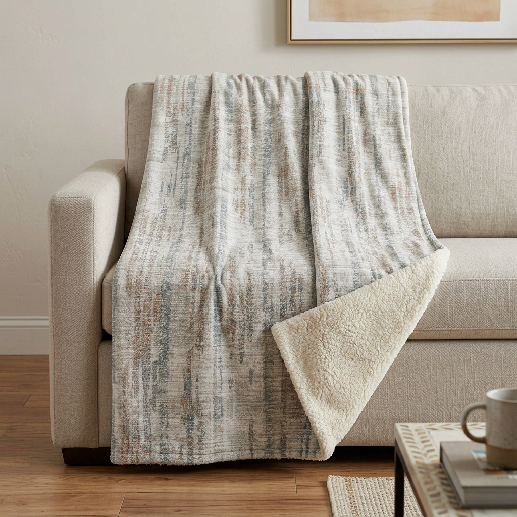 699037 50 x 70 in. Ivory & Blue Abstract Polyester Woven Plush Throw Blanket