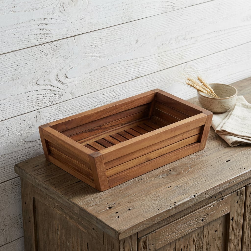 724371 12 in. Brown Solid Wood Organizing Box