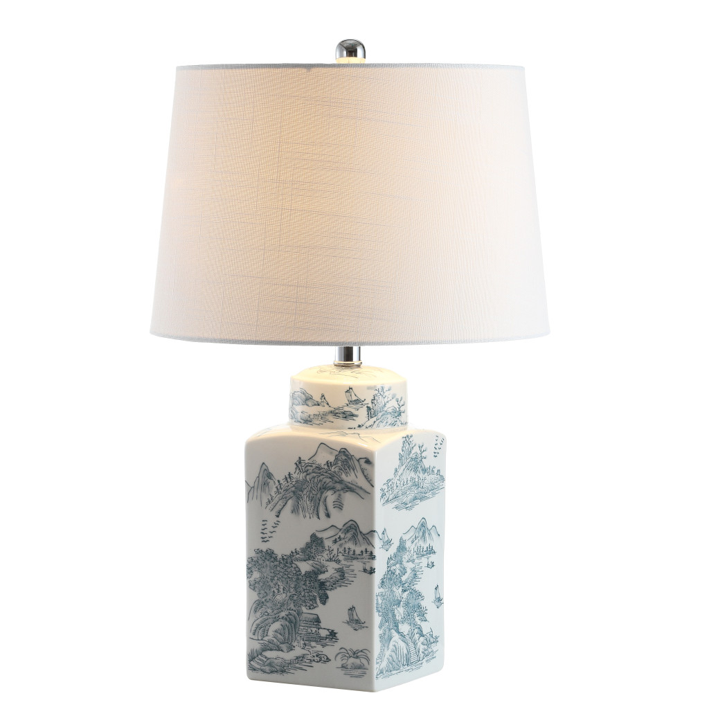 716082 25 in. Blue & White Table Lamp with Drum Shade