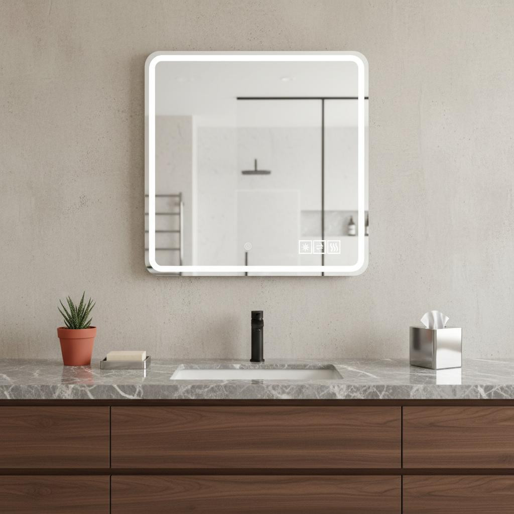 720586 36 in. Square Lighted Frameless Bathroom Vanity Mirror
