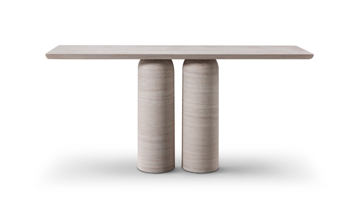 723492 60 in. Beige Genuine Marble Pedestal Console Table