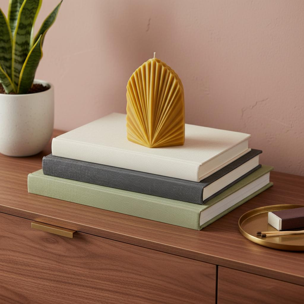 723227 6 in. Gold Black Ice Scented Dimensional Palm Leaf Candle