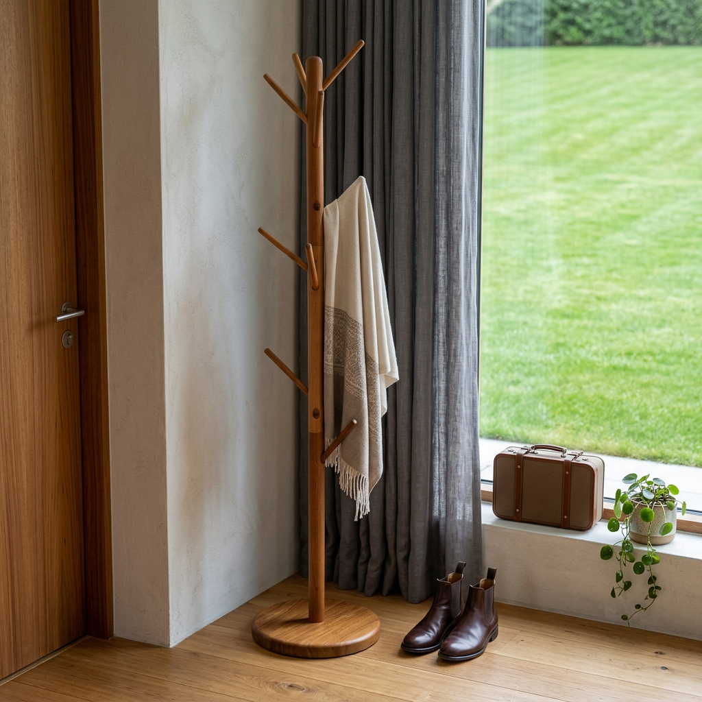 724375 67 in. Brown Solid Wood Ten Hook Freestanding Coat Rack