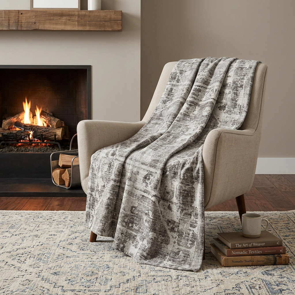 712284 50 x 70 in. Gray & Charcoal Damask Polyester Woven Plush Throw Blanket