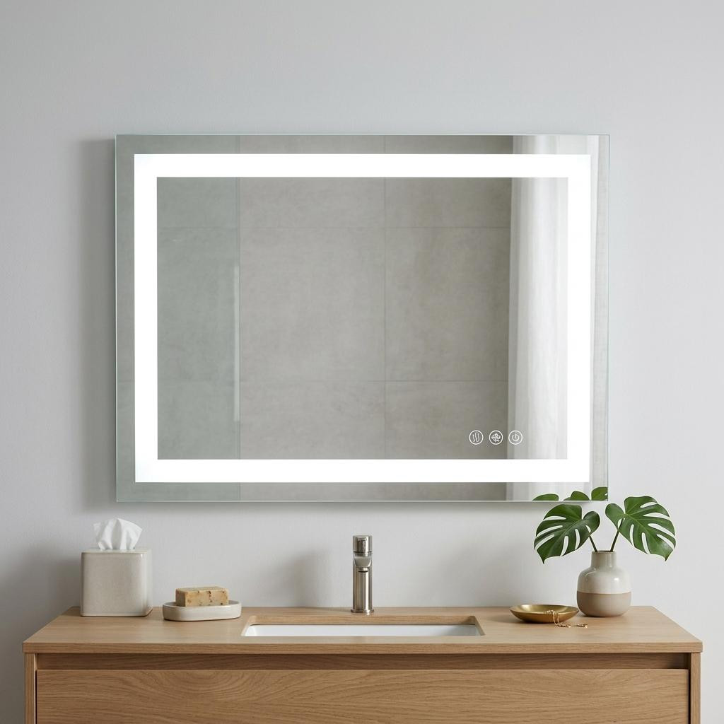 719443 28 in. Lighted Frameless Bathroom Vanity Mirror
