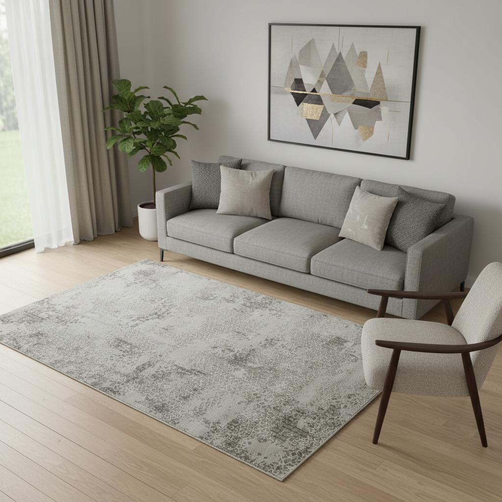 722499 5 x 8 ft. Gray & White Abstract Machine Made Distressed Rectangle Area Rug with Fringe