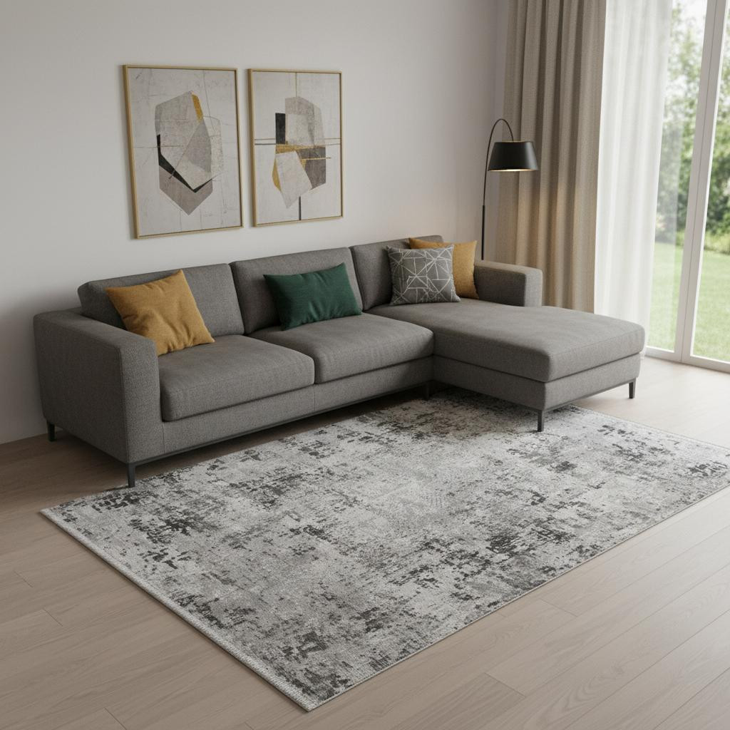 722512 7 x 10 ft. Gray & White Abstract Distressed Rectangle Area Rug with Fringe