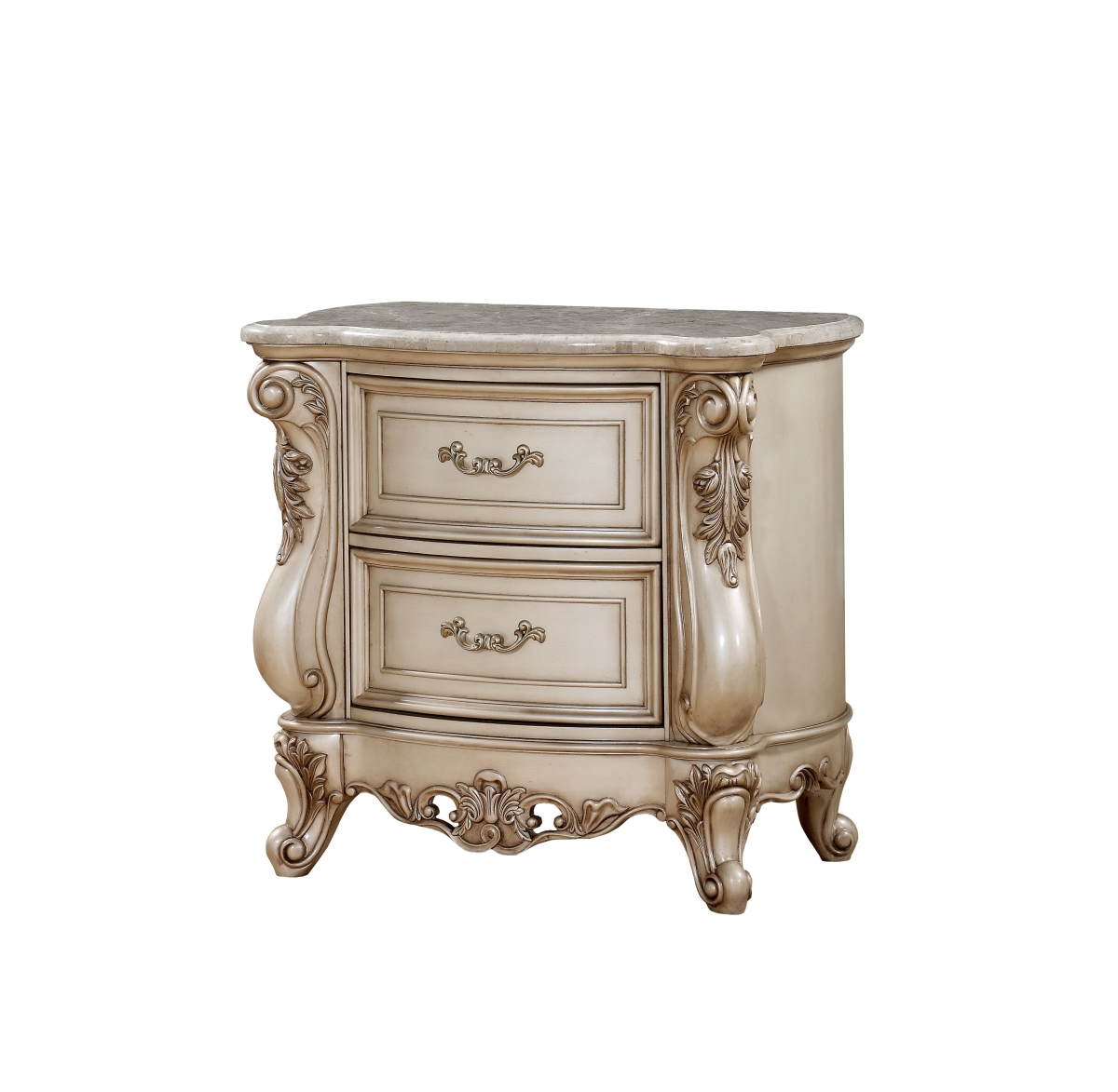 347174 20 x 34 x 32 in. Antique White Wood Nightstand with Marble Top