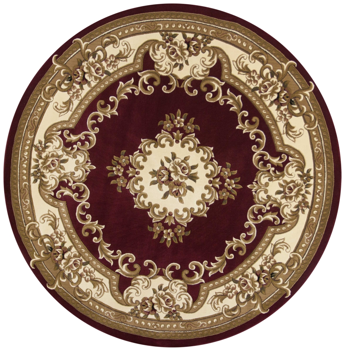 352949 7 ft. 7 in. Round Polypropylene Red & Ivory Area Rug