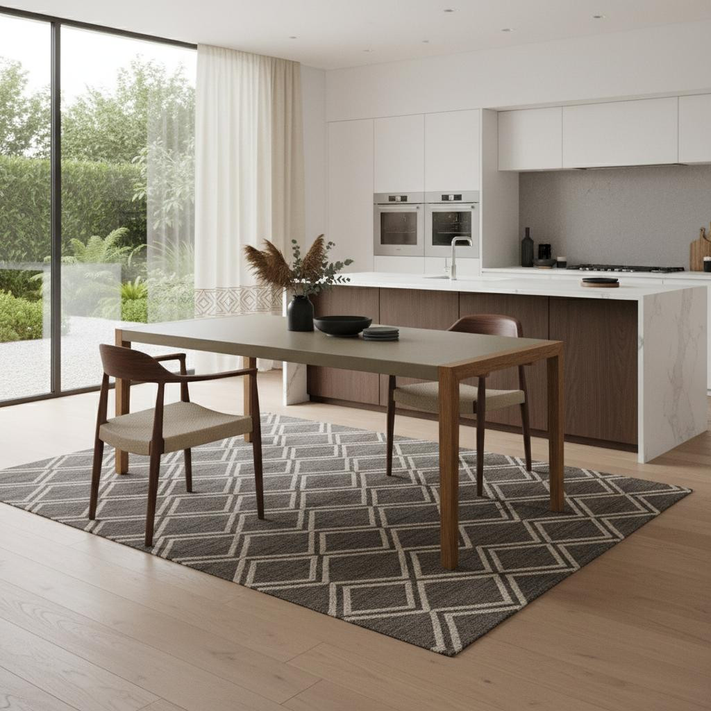 623356 79 in. Gray & Natural Faux Concrete & Solid Wood Dining Table