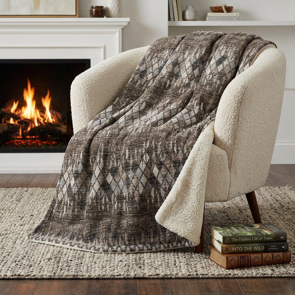 699035 50 x 70 in. Brown & Beige Geometric Polyester Woven Plush Throw Blanket