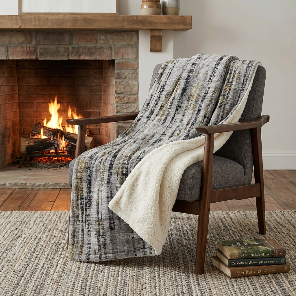 699038 50 x 70 in. Silver Charcoal & Gold Abstract Polyester Woven Plush Throw Blanket