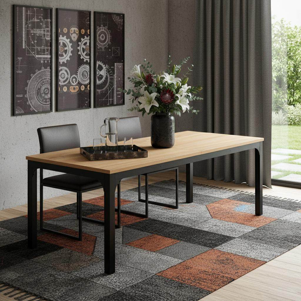 635737 46 in. Natural & Black Wood & Iron Dining Table