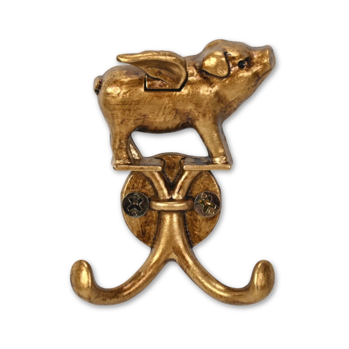 724077 2 in. Two Hook Antiqued Gold Cast Iron Pig Wall Hooks